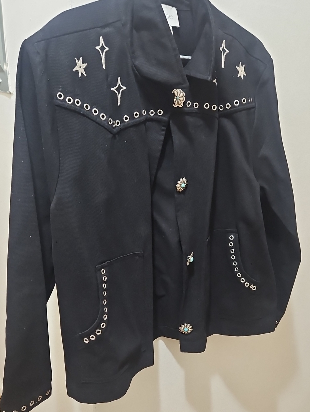 Jade Black Western-Style Embellished Jean Jacket
